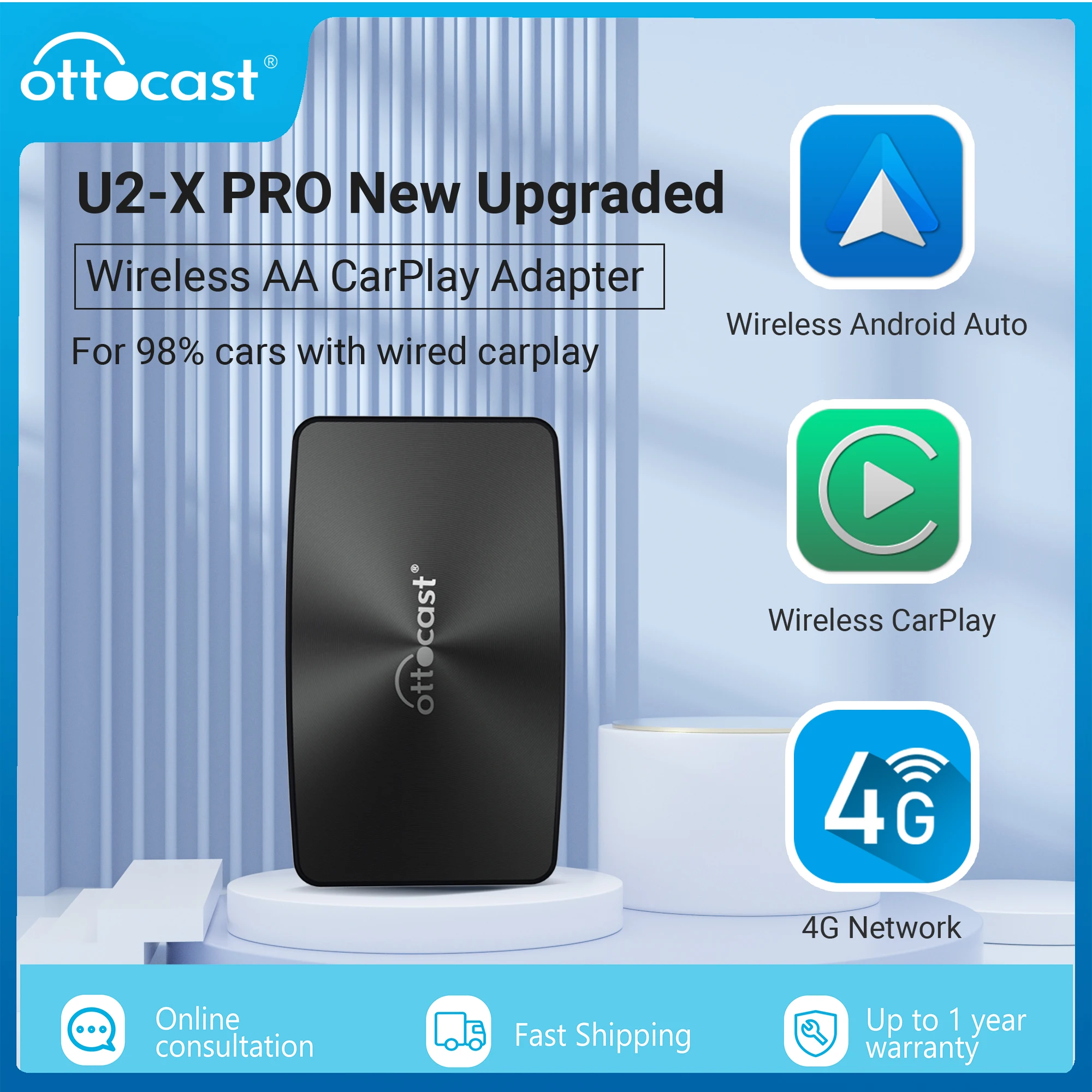 Ottocast u2 x pro drahtloses Carplay Android Auto Adapter 2 in1 Carplay Original Auto Bildschirm