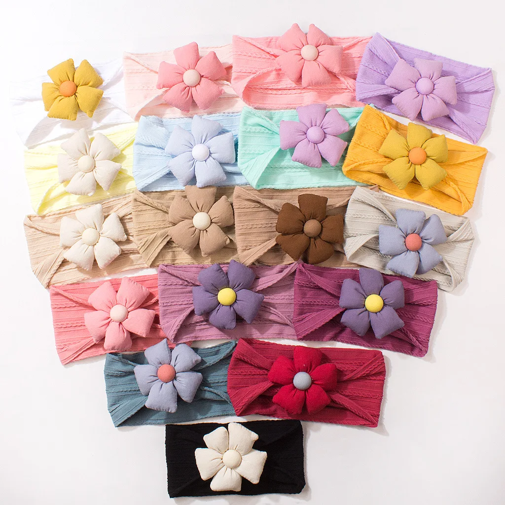 귀여운 단색 꽃무늬  자카드 헤어밴드 부드럽고 얇은  헤어 액세서리 아동용 헤어 스카프