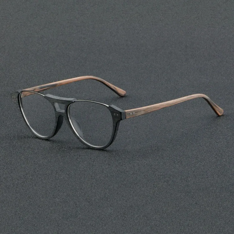 Elegance Wood grain handmade women round glasses frame Unisex student commuter optical Myopia