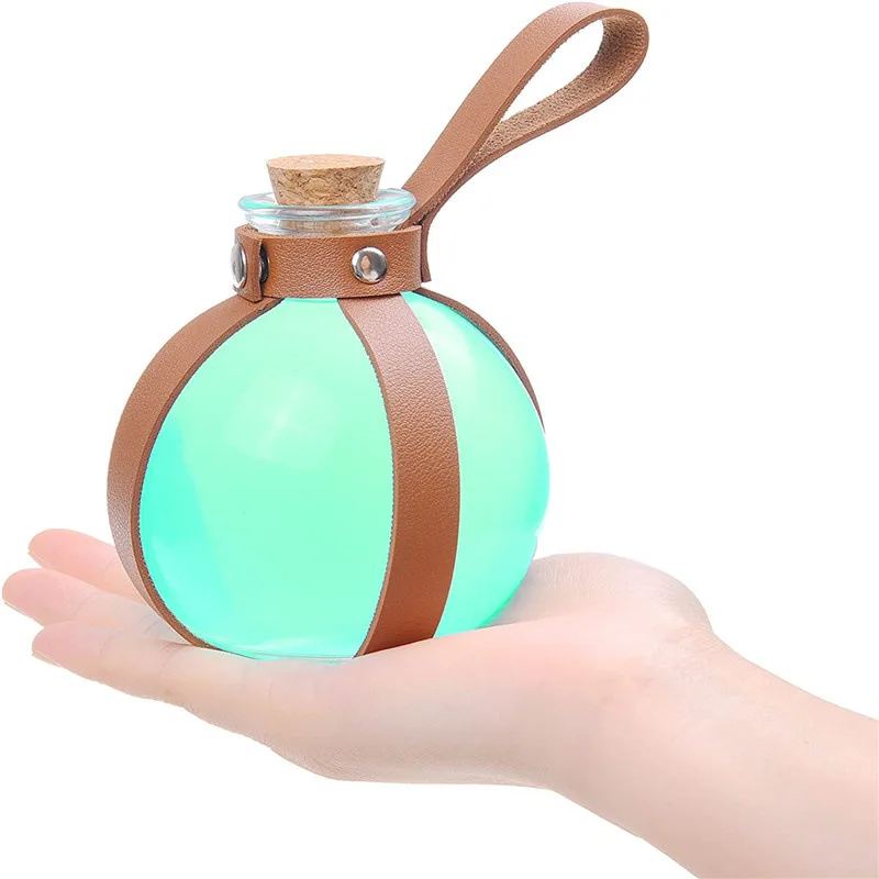 Medieval Round Flask Potion Bottle Cork DIY Perfume Flower Arrangement Decorative Bottle Retro Leather Holder Cosplay Props