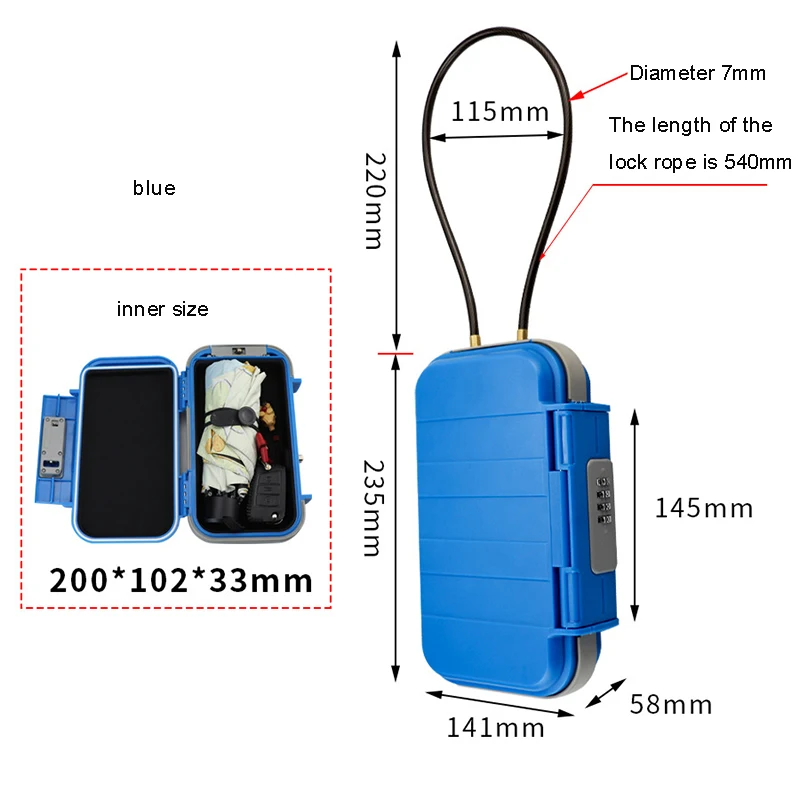여행용 안전 보관함, 이동식 암호 상자, 방수 건조 상자, 강철 걸쇠로 보호, 휴대용 안전