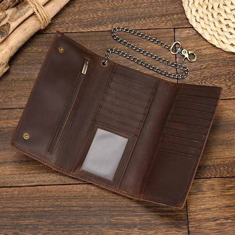 Genuine Leather Men's Wallet with Iron Chain