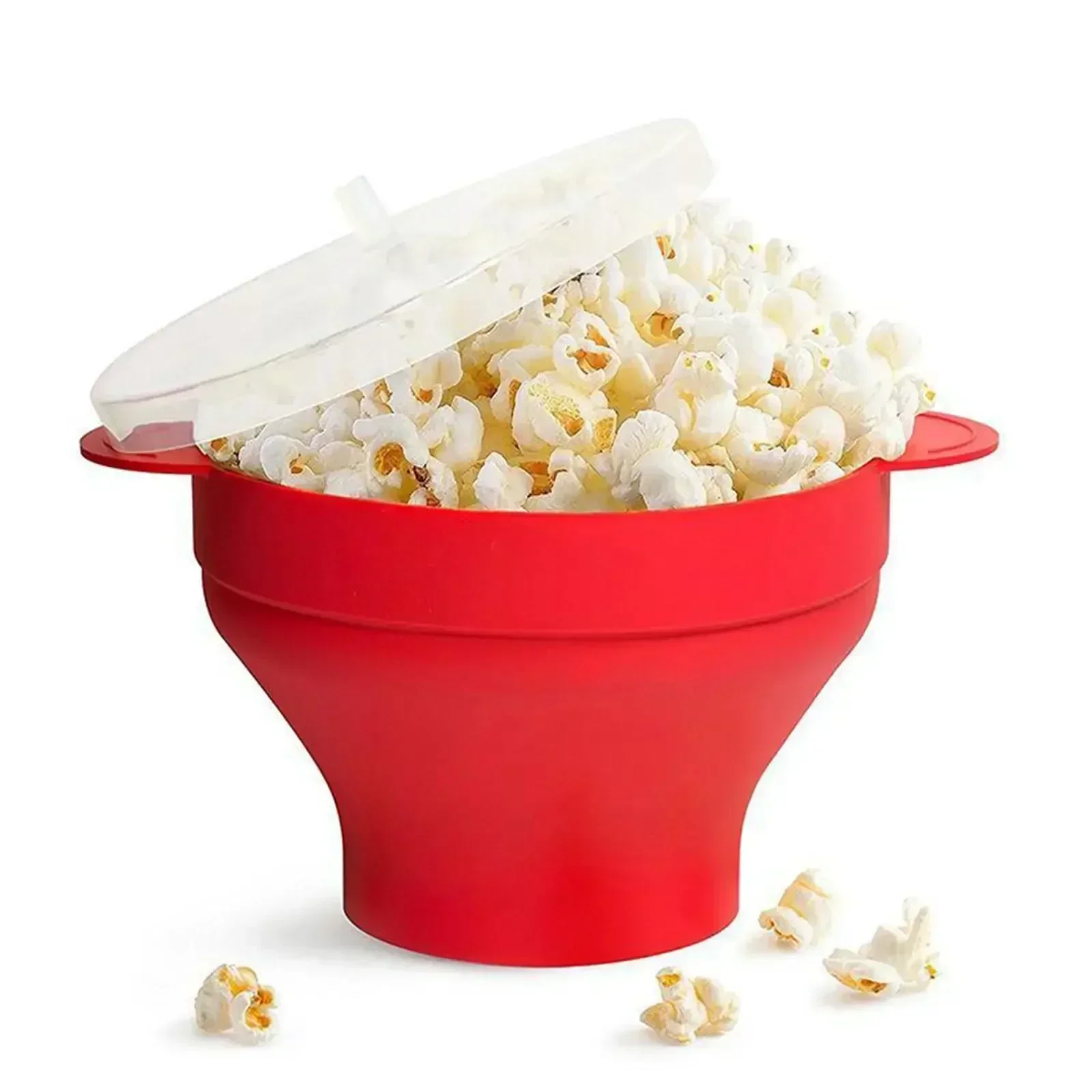 Kitchen Microwave Big Popcorn Bowl with Handle Bucket Silicone DIY Red Popcorn Maker with Lid Chips Fruit Dish Popcorn Container