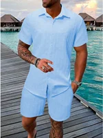 Tenue de plage décontractée pour hommes, nouveau modèle d'été, chemise élégante, sportive et confortable avec col, manches courtes, Short, ensemble deux pièces 5