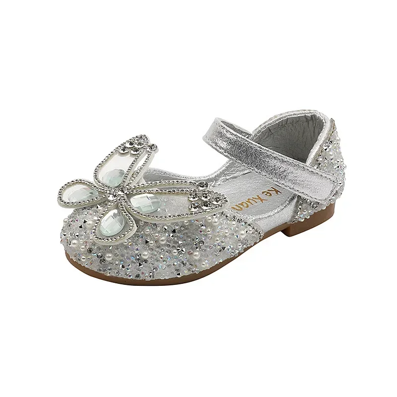 Nový móda dívčí ploché boty flitry drahokamu kněžna s butterfly-knot představení tančit boty studenti sandály