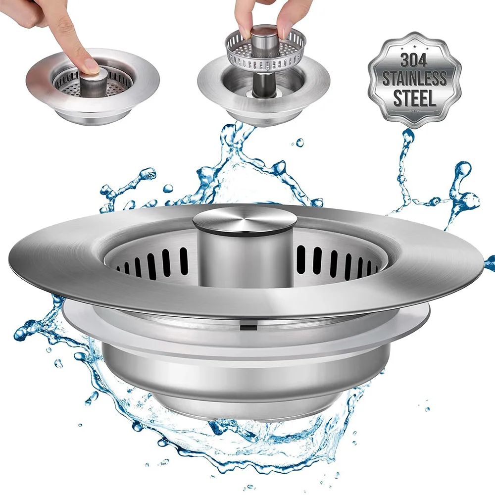 Kitchen Sink Drain Strainer Stainless Steel Pop Up Sink Stopper Anti-Clogging Food Catcher Basket Odor Filter Plug