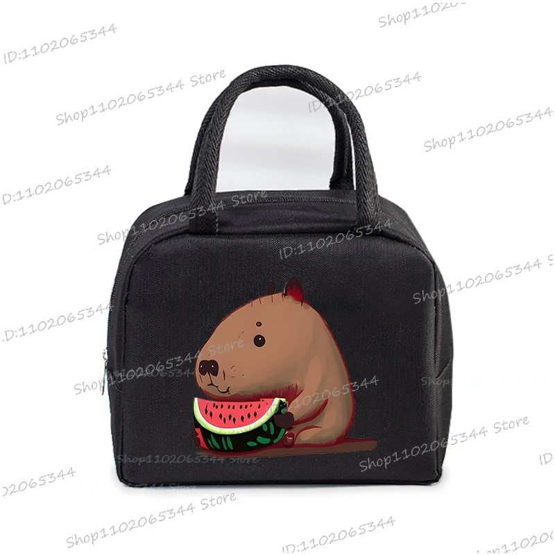 Cartoon Capybara Bobo Tea Print Portable Lunch Bag Funny Cute Animal Capybara Insulation Package Thermal Women Kid Lunch Bag 1Pc