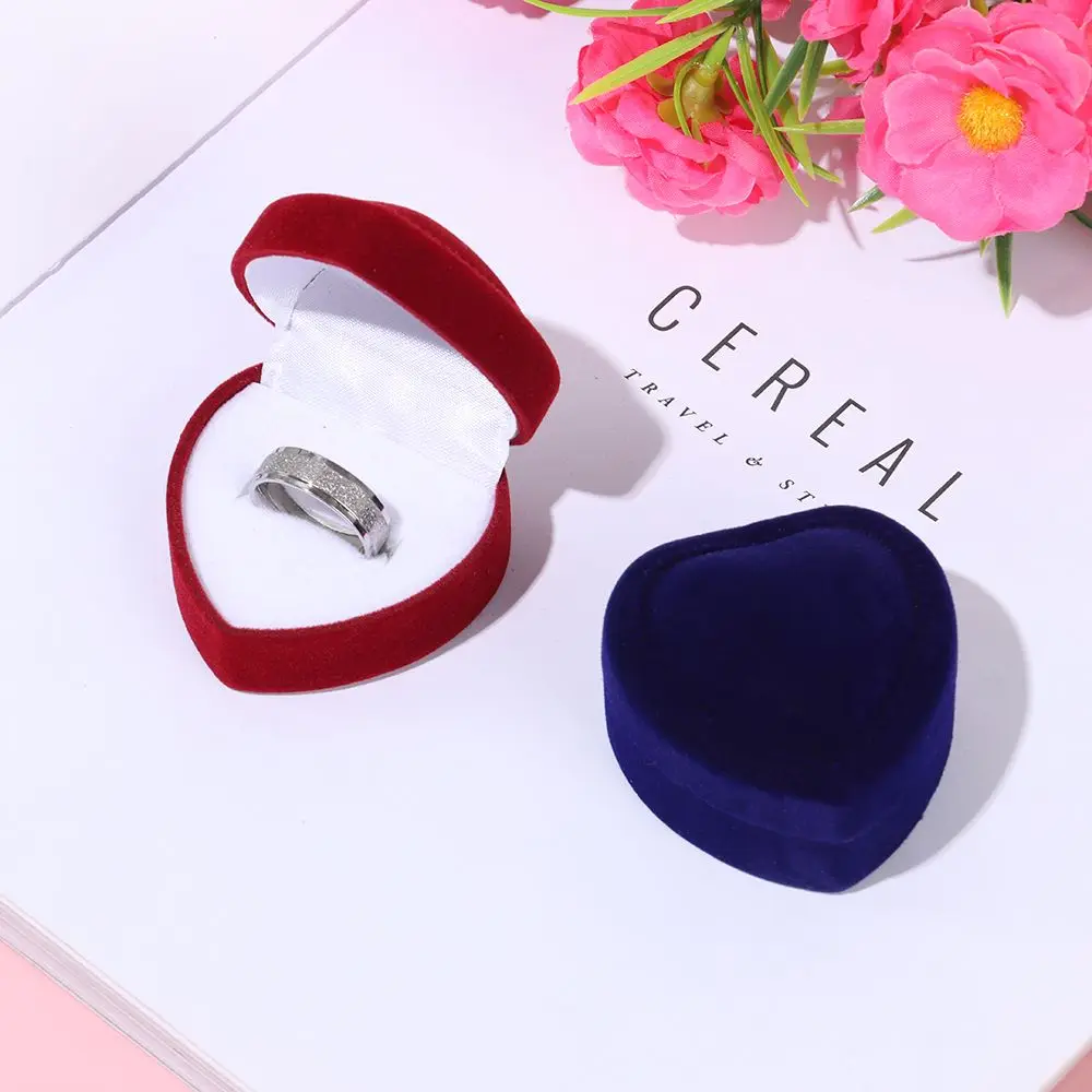 Fashion Velvet Ring Box Engagement Wedding Party Valentine's Day Jewelry Case Heart Boxes Earrings Holder Couple Lover Gifts