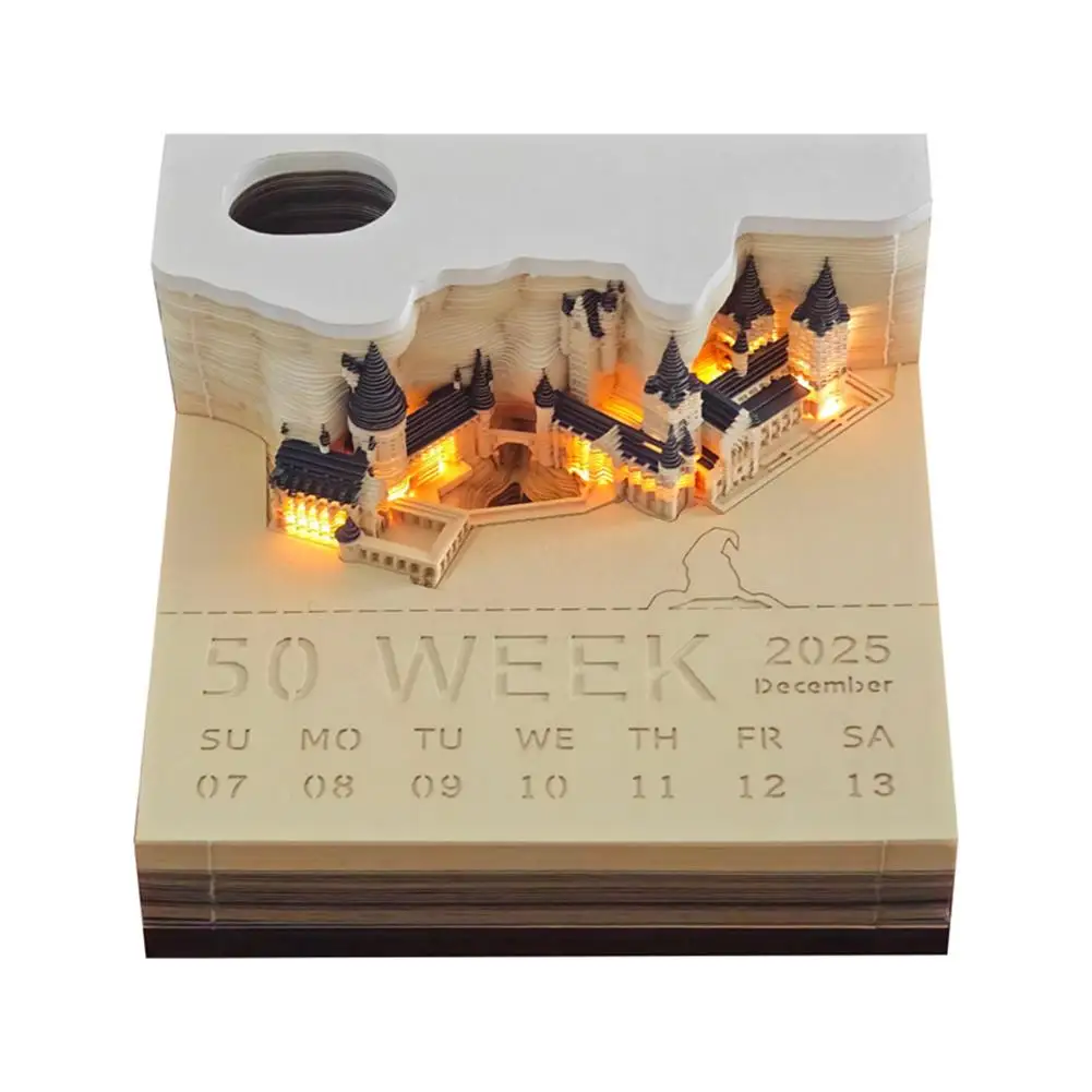 Calendario 3D 2024 Bloc De Notas 3D Magic Castle Calendario Semanal Bloc De Notas Con Luz Calendario De Escritorio Creativo Diy Tallado De Papel
