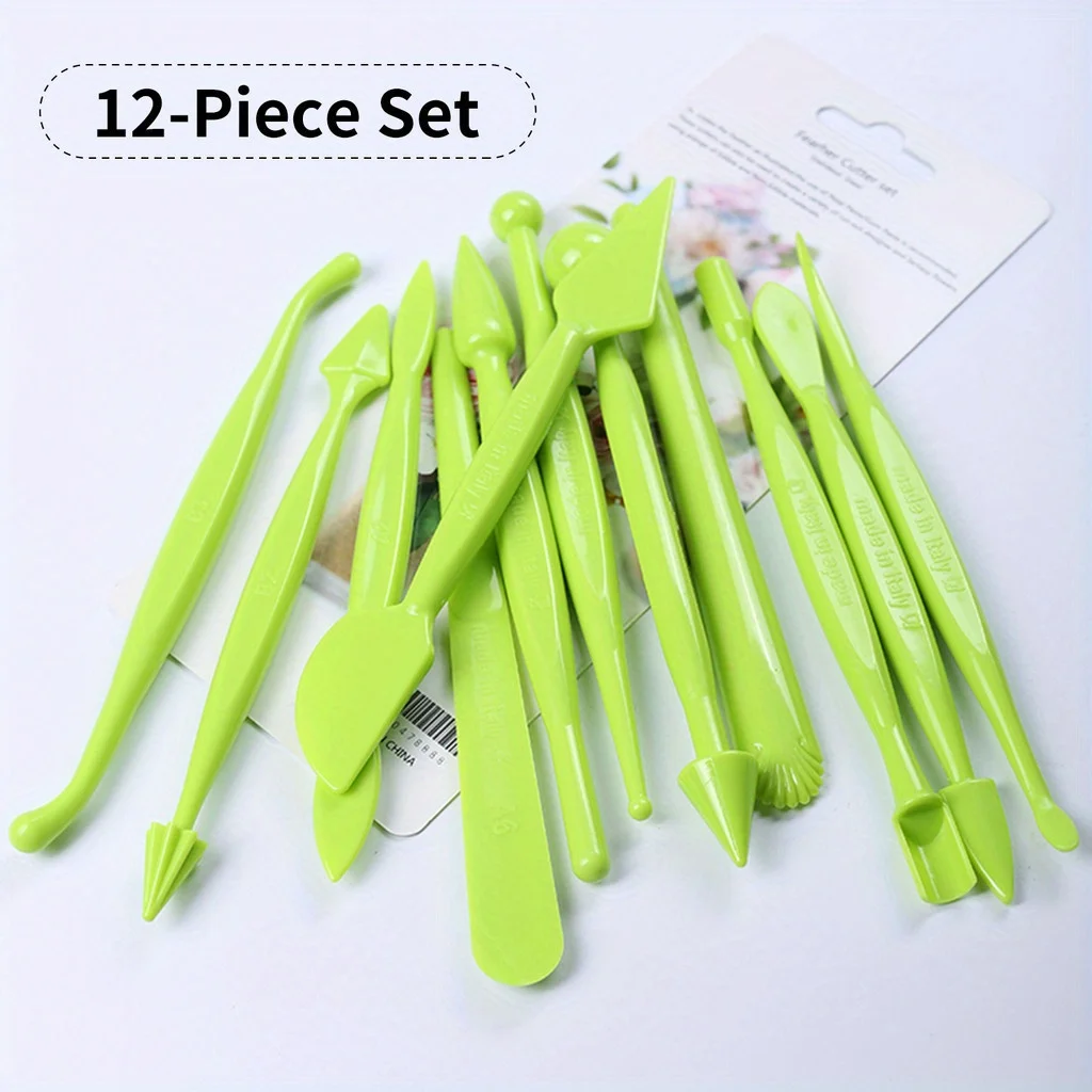 12 Sets Fondant Flower Making Tool Cartoon Kneading Molding Tool Dough Molding Carving fondant cake tools