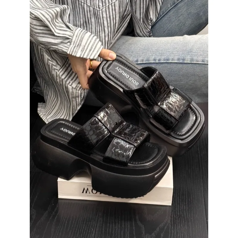 8cm Women Slippers Platform Wedges Summer Casual Women Shoes Outdoor Comfortable Beach High Slipper Dress Sandal 35 40