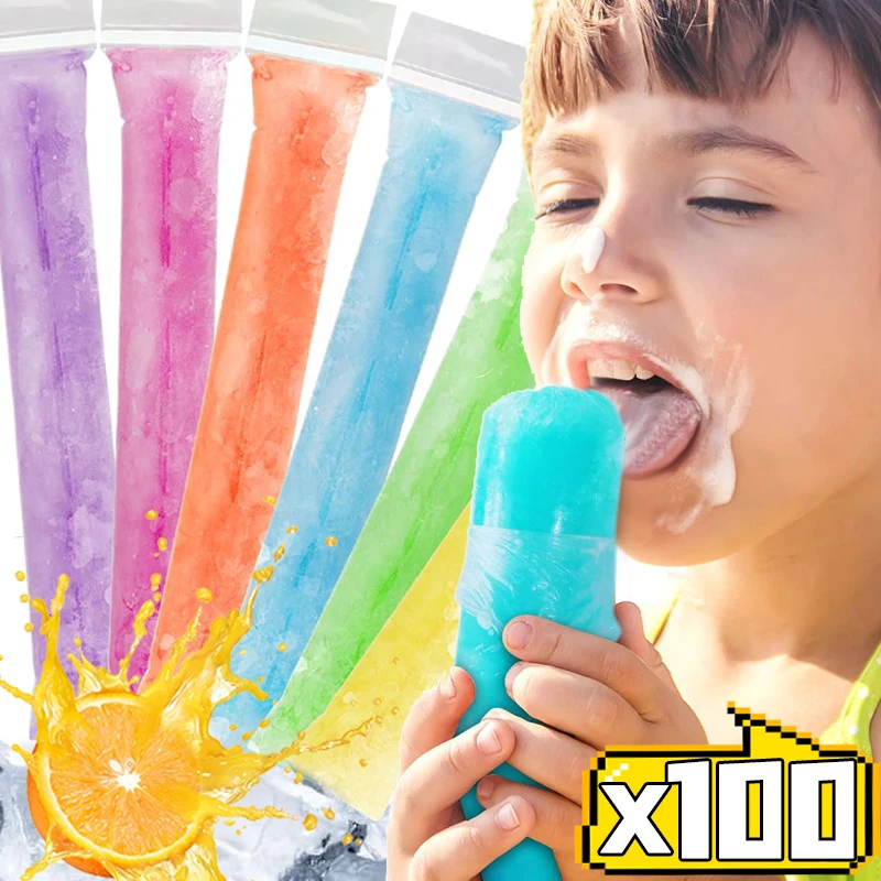 Description Picture 4 of item1-100PCS Ice Popsicle Mold Bags Disposable Ice Pop Bags Transparent Freeze Self-sealingBags DIY Ice Cream Tools with Mini Funnel