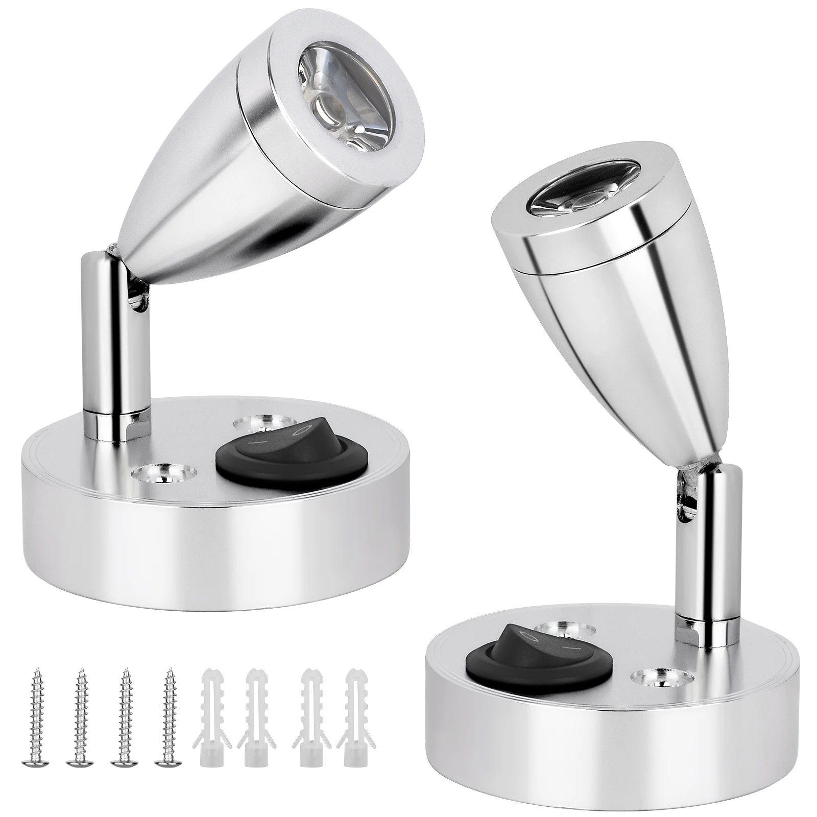 

2 Pcs 12V 3W 3000K Warm White LED Spot Reading Light RV Bedside Boat Lamp Wall Camp Trailer Home Caravan Lighting Boat Interior