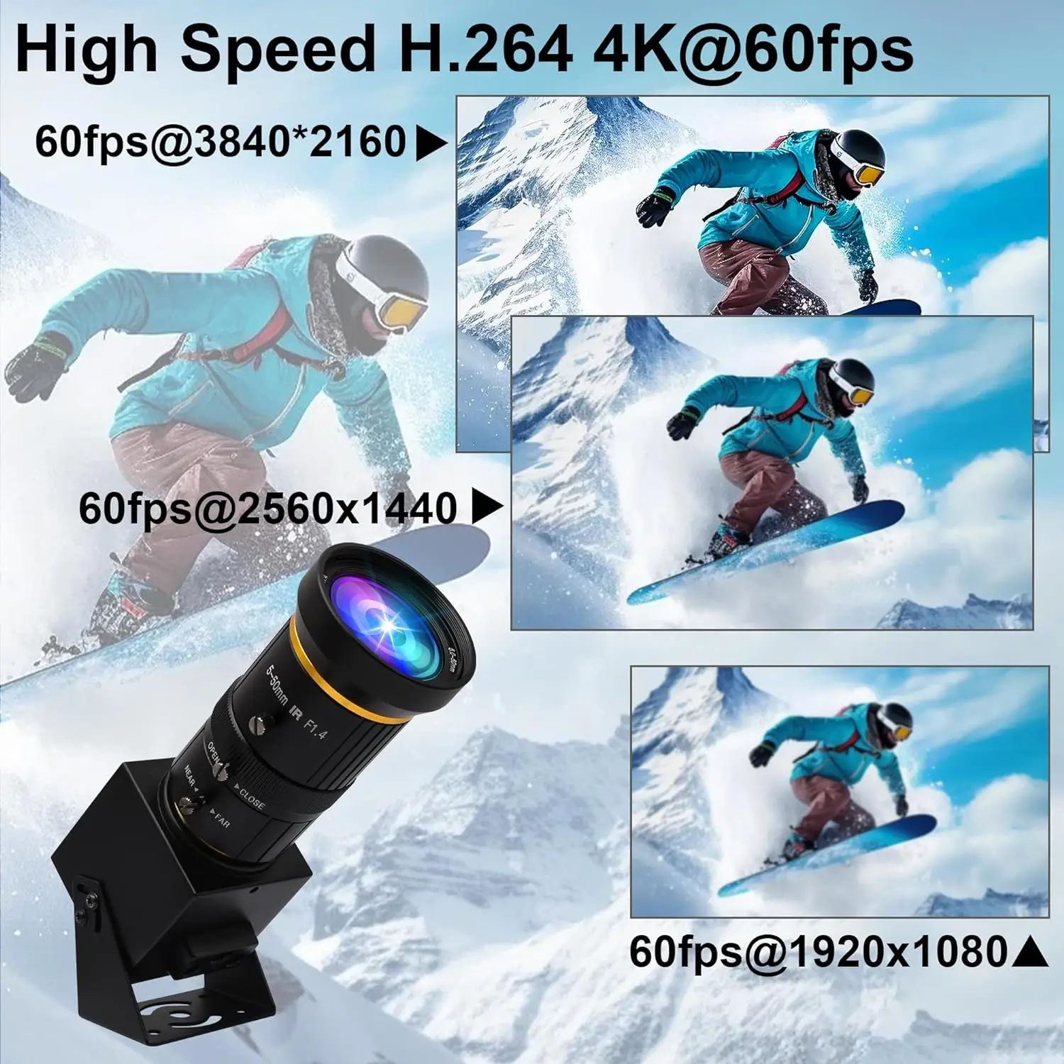 ELP HDMI USB3.0 Webcam 4K 60FPS High Speed Mini Camera IMX415 Varifocal Lens Manual Zoom HD Video Capture Camera For Fast Moving