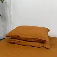 Pure Linen Sheet Set, Caramel Soft Flat Sheet 2 Pillowcases And Elastic Fitted Sheet, Farmhouse Queen King Size, Customizable 4