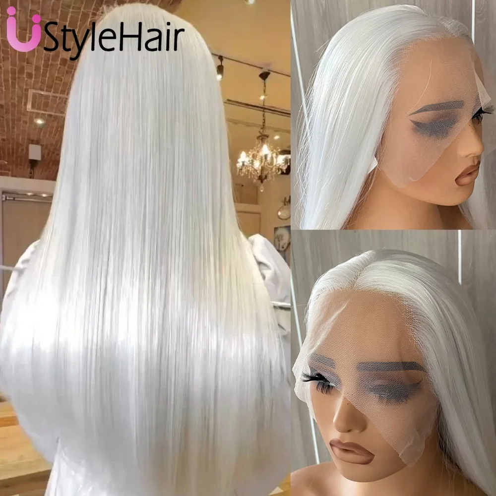 Synthetic Wig UStyleHair Ice White Wig Lace Front Synthetic Long Silky Straight Wig For Women Natural Hairline Daily Use Cosplay Platinum