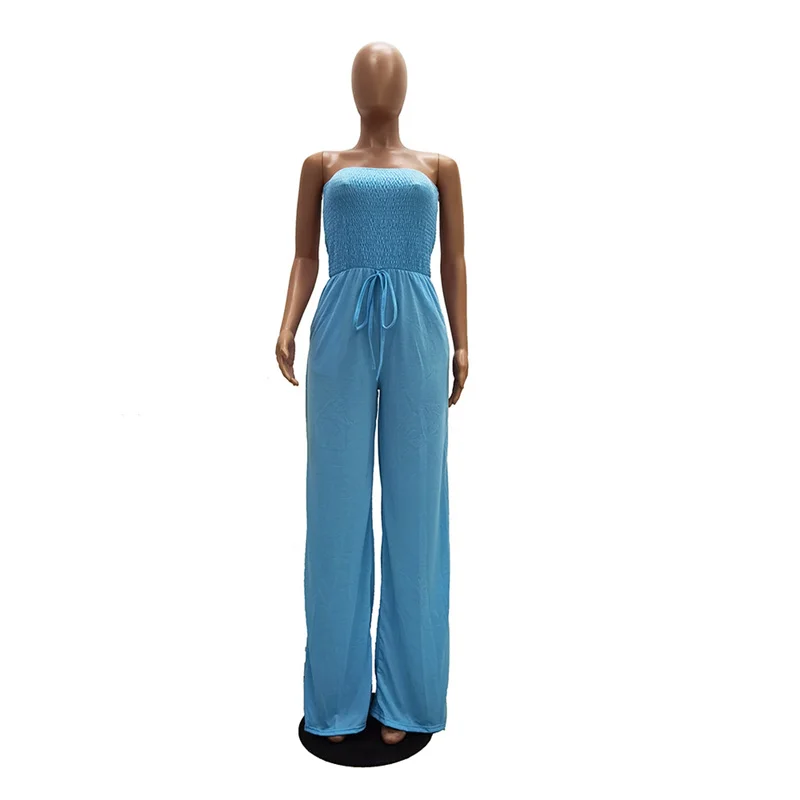 Hot Sale – Off Shoulder Solid Color Smocked Jumpsuit