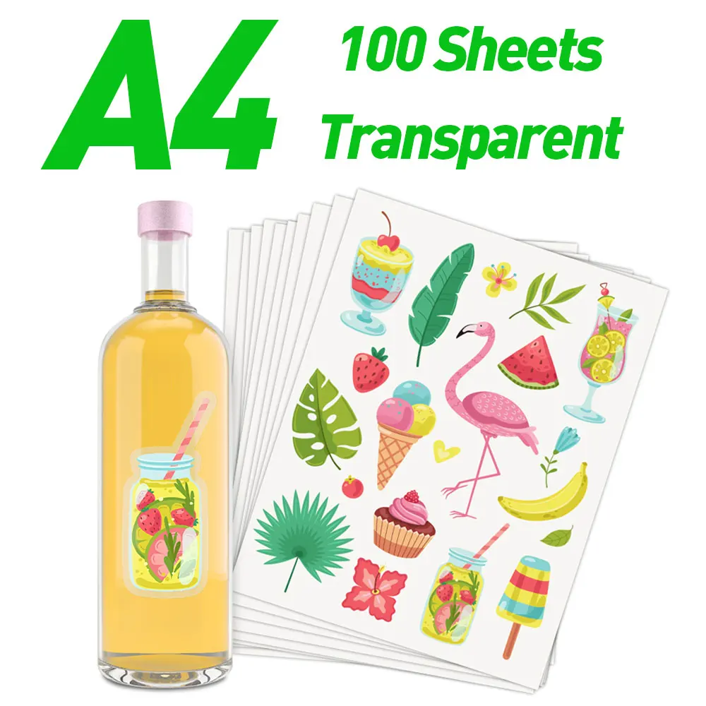 100 Sheets A4 Printable Vinyl Sticker Paper Glossy/Matte/Transparent /Holographic Holo Sticker Adhesive Label for Inkjet Printer printable vinyl sticker paper