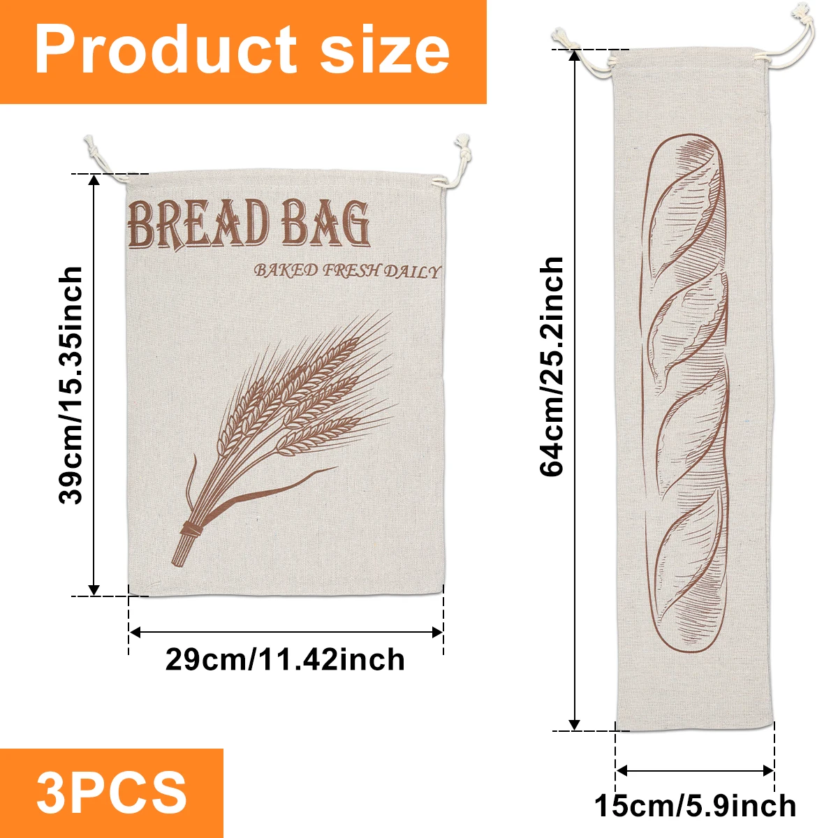 Linen Bread Storage Bags with Zipper Closure for Kitchen