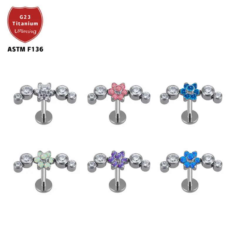 G23 Titanium Astm F136 Flower Star Shape Cartilage Earrings Helix