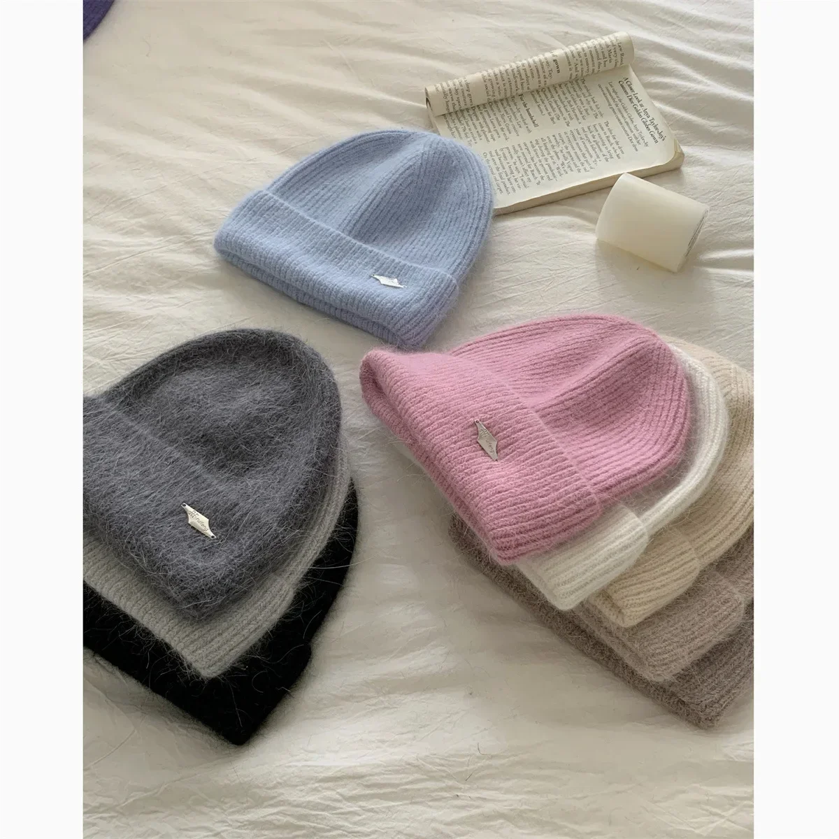 Rabbit Fur Beanies Soft Warm Fluffy Winter Hat for Women Angora Knitted Hat Skullies Beanies Female Bonnet Woman Knit Cap 5