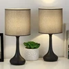 Bedside Nightstand Table Lamps, Modern Black Metal Base with Grey Linen Lampshade Desk Lamp, Small Lamp Set of 2 for Living Room 1