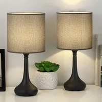 Bedside Nightstand Table Lamps, Modern Black Metal Base with Grey Linen Lampshade Desk Lamp, Small Lamp Set of 2 for Living Room 1