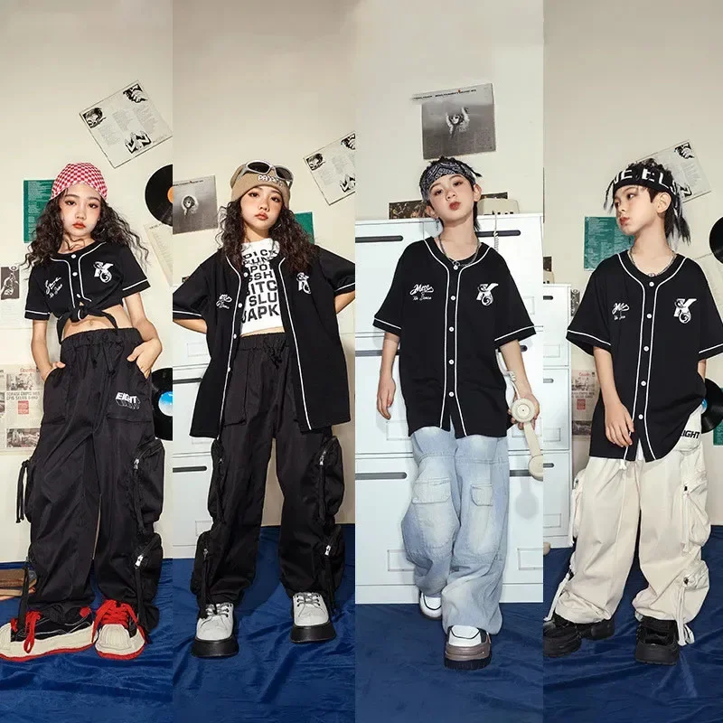 

Hip Hop Kids Baseball Jacket Cargo Pants Girls Streetwear Crop Top Street Dance Joggers Child Jazz Clothes Boys Costume