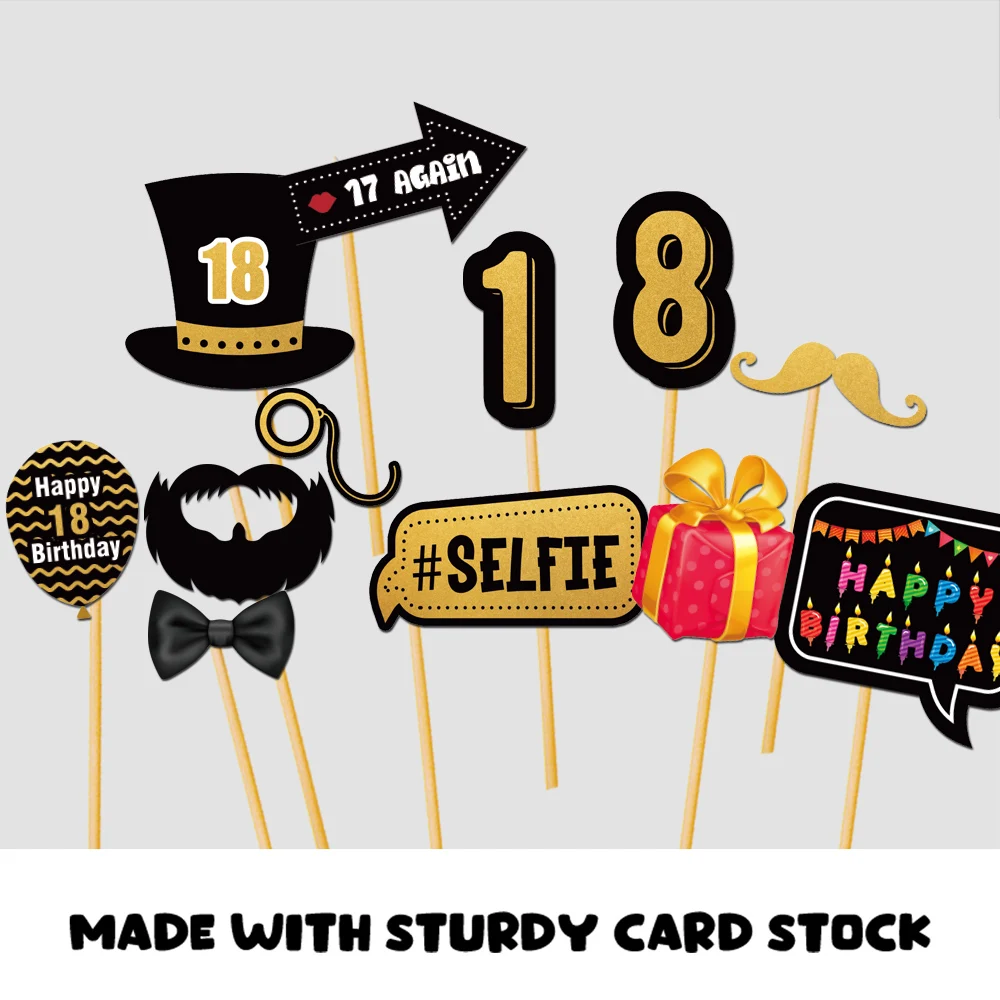 30pcs 30th 40th 50th 60th Birthday Party Photo Booth Props Black Gold Birthday Party Decor 18 30 40 50 60 Year Supplies