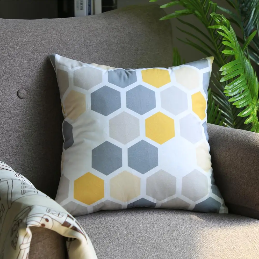 Grey and Yellow Geometric Cushion Covers Pillow    Sofa Bed Decor  Bedroom Living Room