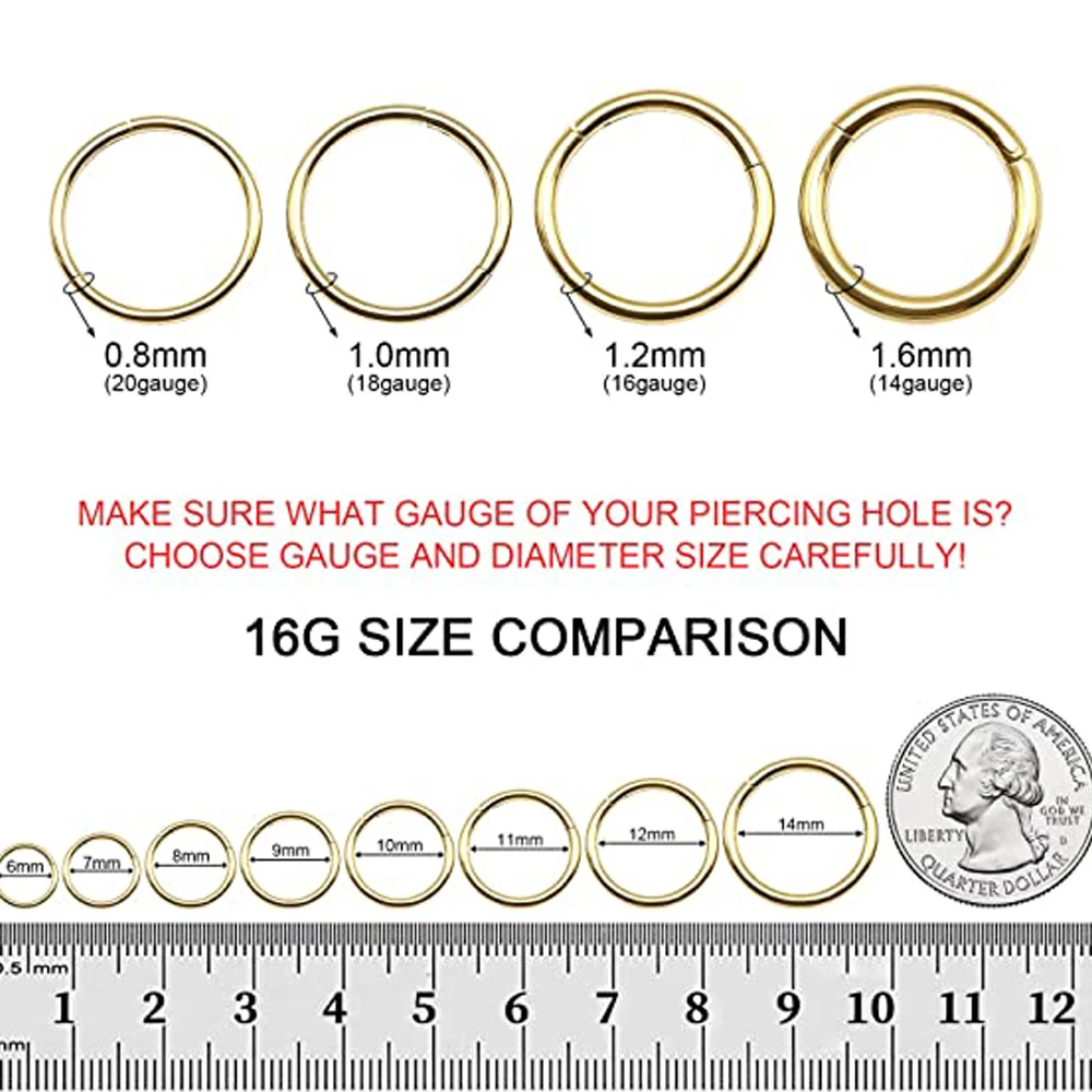 Nose Rings G23 Titanium Nose Rings Hoop 20G 18G 16G 14G Diameter Helix Conch Cartilage Piercing Jewelry Segment Lip Ear Ring For Women Men