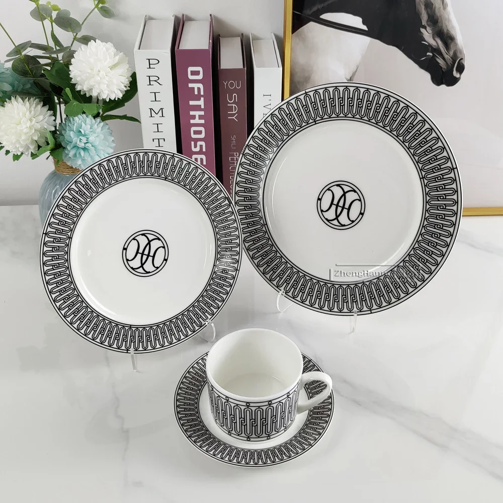 

European Style Ceramic Western Food Steak Plate Home Bone China Tableware Coffee Cup and Saucer Creative Home Fashion Fruit Plat
