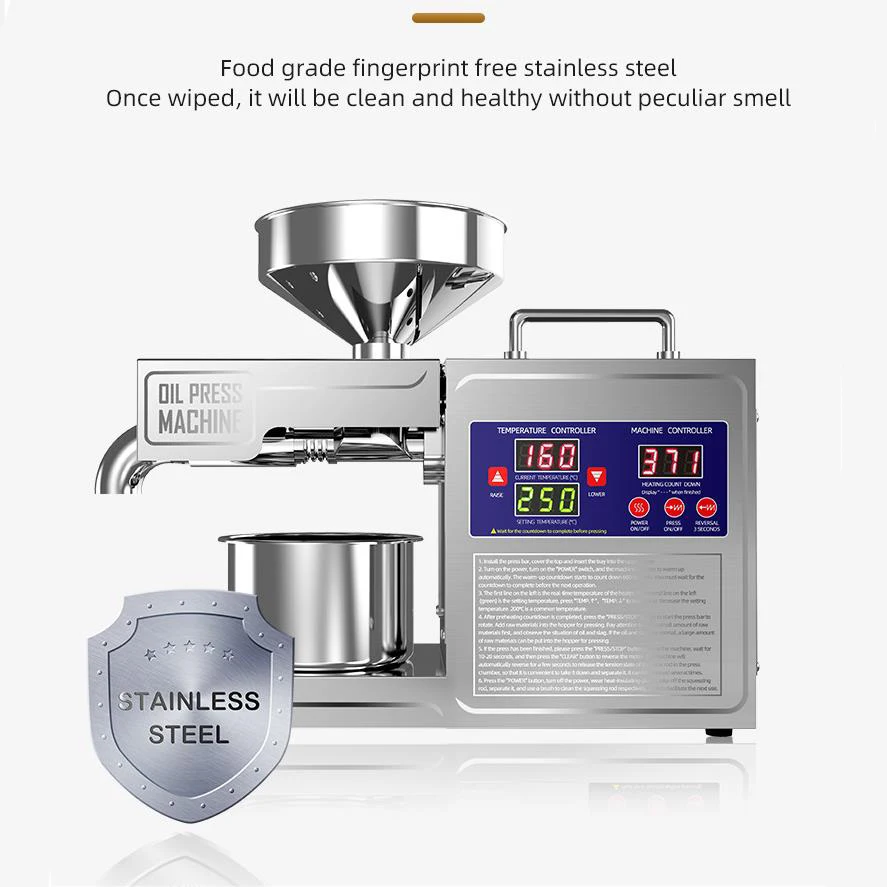 Oil Press Machine Cold Press Automatic Household FLaxseed Oil Extractor Hydraulic Peanut Press Sunfloweroil Extractor