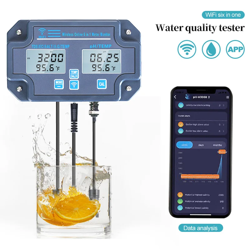 6 In 1 Water Quality Tester With Wireless Remote Monitoring For Ph