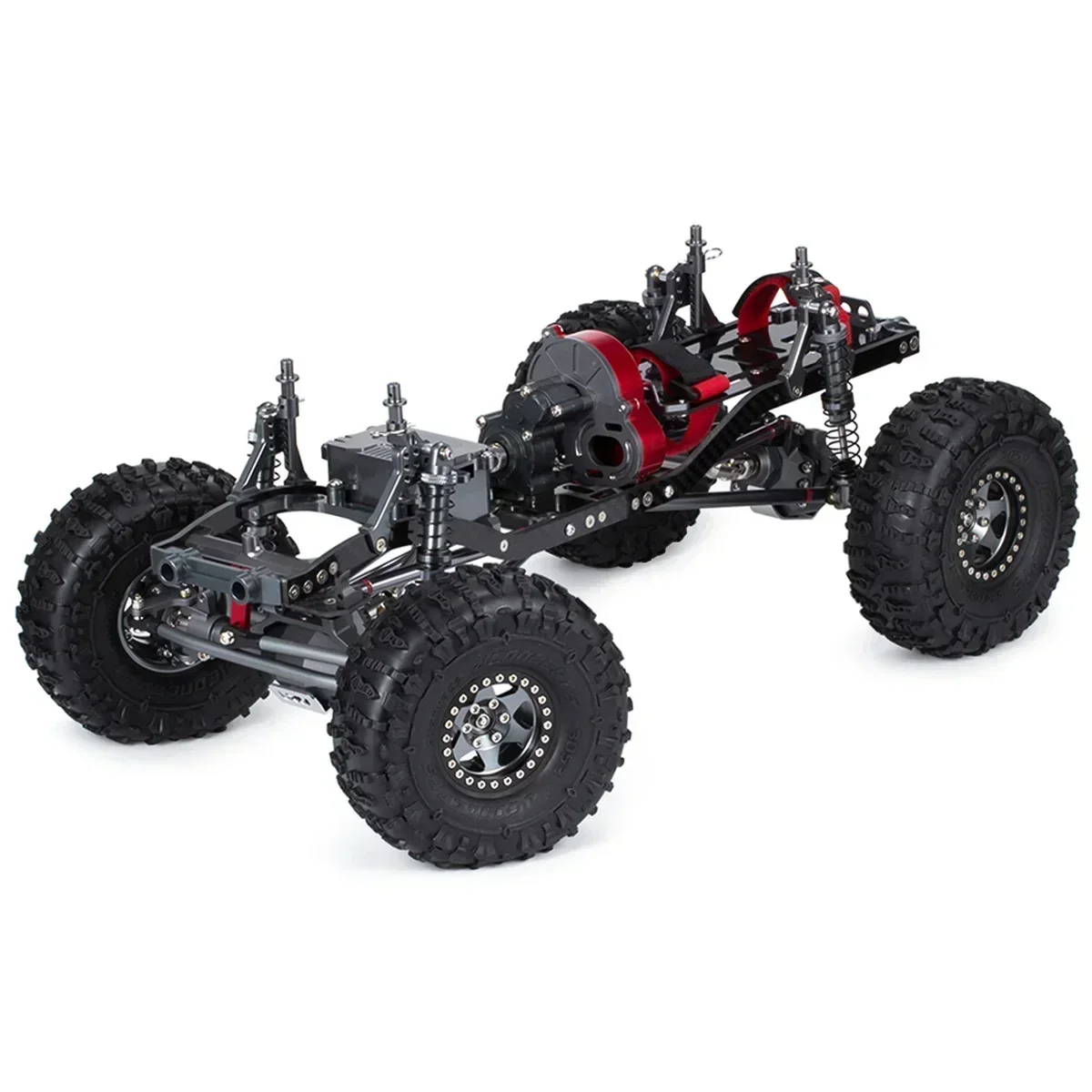 Détail du châssis SCX10 1/10 RC en fibre de carbone, kit de renfort aluminium, pièces usinées.