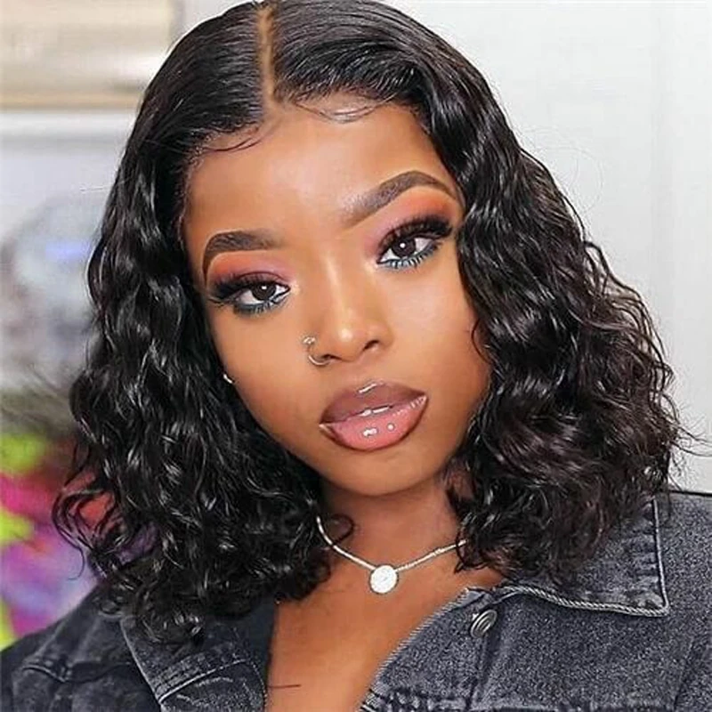 

Deep Wave Lace Front Wig Peruvian Hair Bob Lace Front Wigs 4x4 Closure Short Bob Wig 100% Humain Hair Frontal Wig For Women