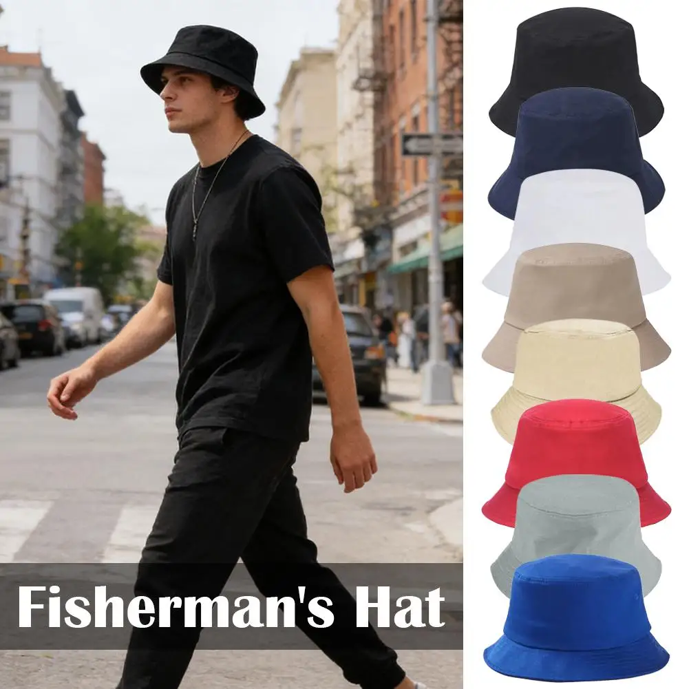 Unisex Solid Plain Bucket Hat Reversible Retro Fisherman Cap Available in Multiple Retro Colors Outdoor Sun Protection Hat - Image 6
