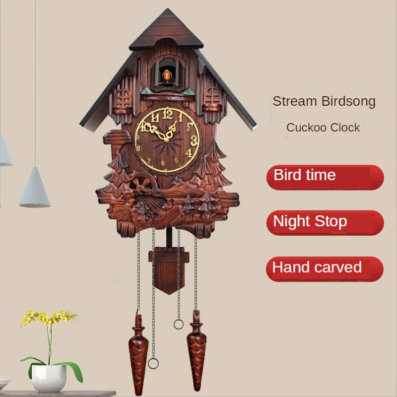 European Style Solid Wood Carved Cuckoo Wall Clock Home Decor Living Room Decoration Large Clocks Modern Decor Garden