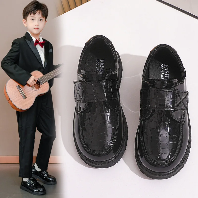 Boys Leather Shoes Spring Autumn Fashion Kids Soft Sole Shoes School Student Performance Flats Big Children's Shoes Black Formal - 2