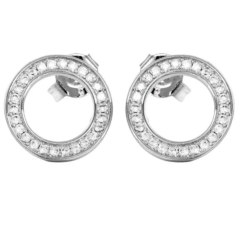 Original 925 Sterling Silver Glacial Beauty Beaded Pave & Logo Circle Reversible Stud Earring For Women Gift Popular DIY Jewelry