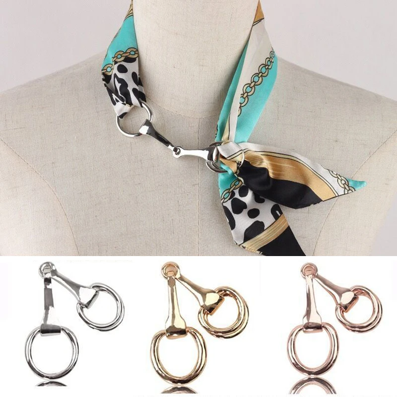 

Concise Metal Horse's Joint Silk Scarf Buckle Ornaments Ribbon Bag Hair Headband Neck Fashion Women Girl Accessories Many Uses