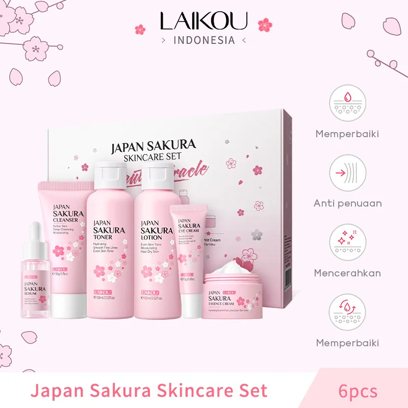 

LAIKOU Sakura Skin Care Sets Facial Cleanser Eye Creams Face Cream Serum Lotion Toner Moisturizing Nourish Face Care Kit