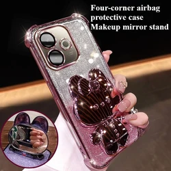 Fashion Glitter Mirror Holder Phone Case with Enhanced Airbag Protection - Vivo V60e (Pink With Glitter)