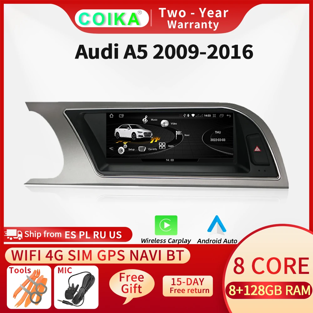 Android 10 System WIFI 4G SIM Car Multimedia Player For Audi A5 2009