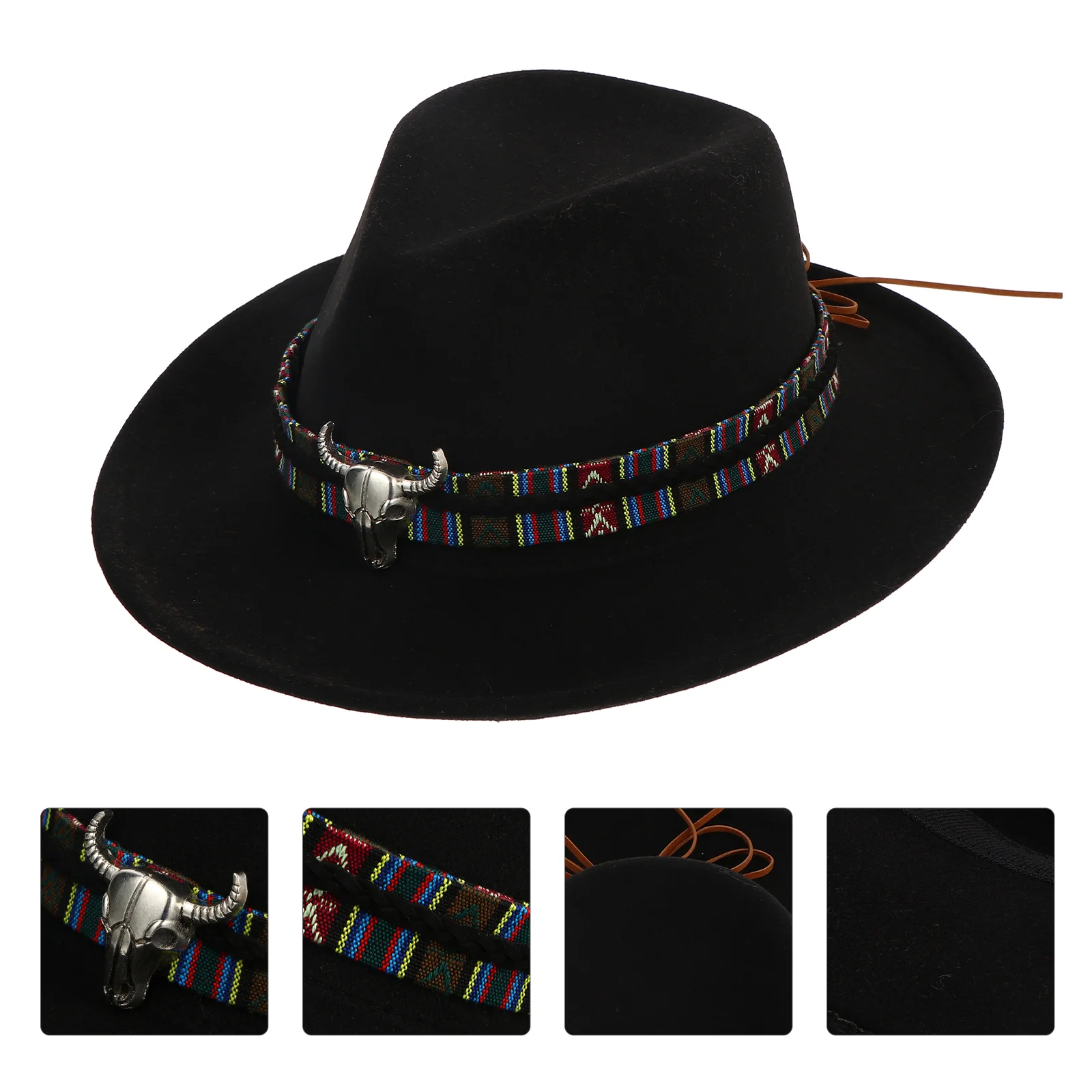 

Bull Head Woolen Hat Dreses Visor Cowgirl Aldult Adult Felt Western Ethnic Travel