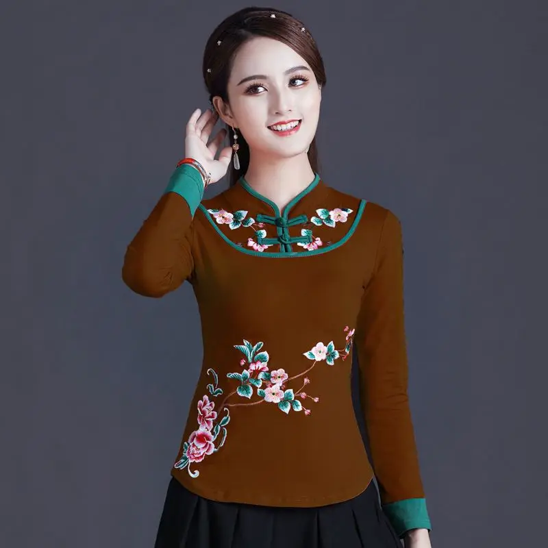 Traditional Chinese Clothing Women Cheongsam Top Embroidery Mandarin Collar Vintage Shirt Blouse Ladies Chinese Top V1910 women chinese shirt