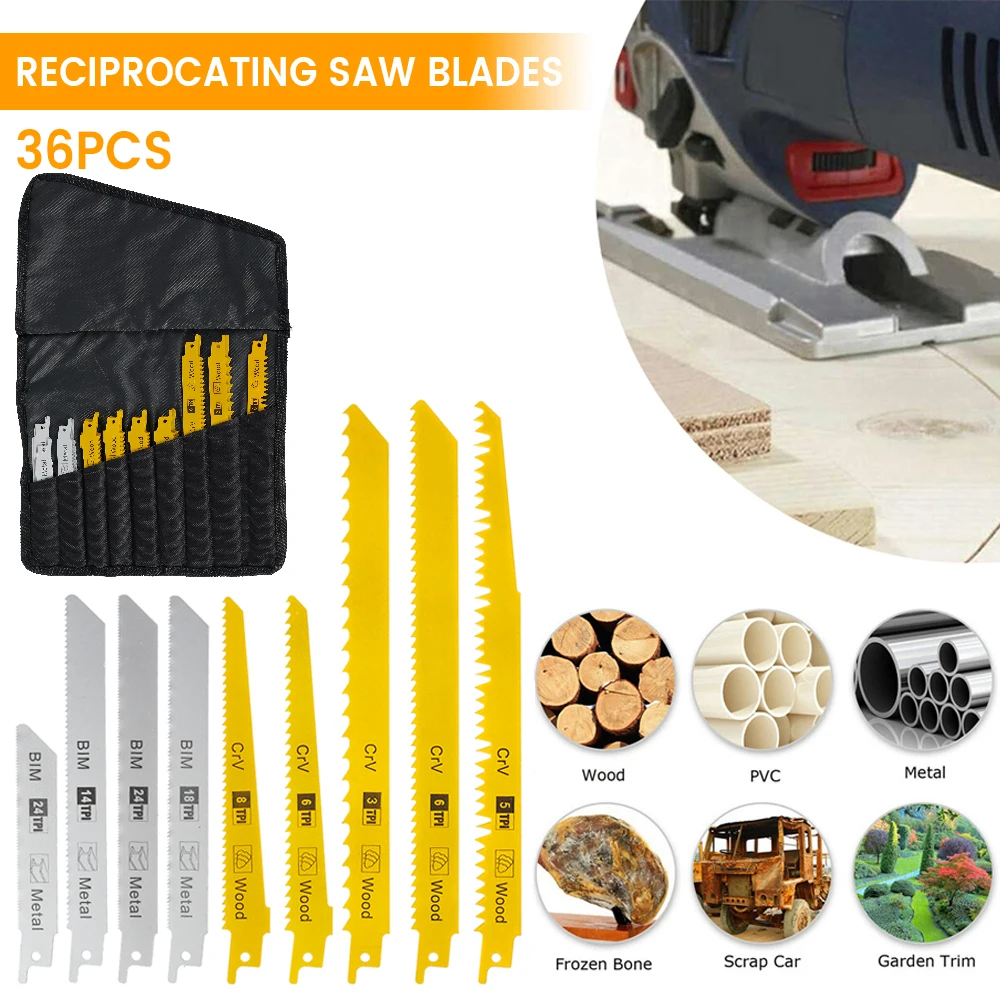 36pcs Reciprocating Saw Blades Pruning Saw Handsaw Multi Saw Blade For Cutting Wood Metal PVC Tube Power Tools Accessories 4
