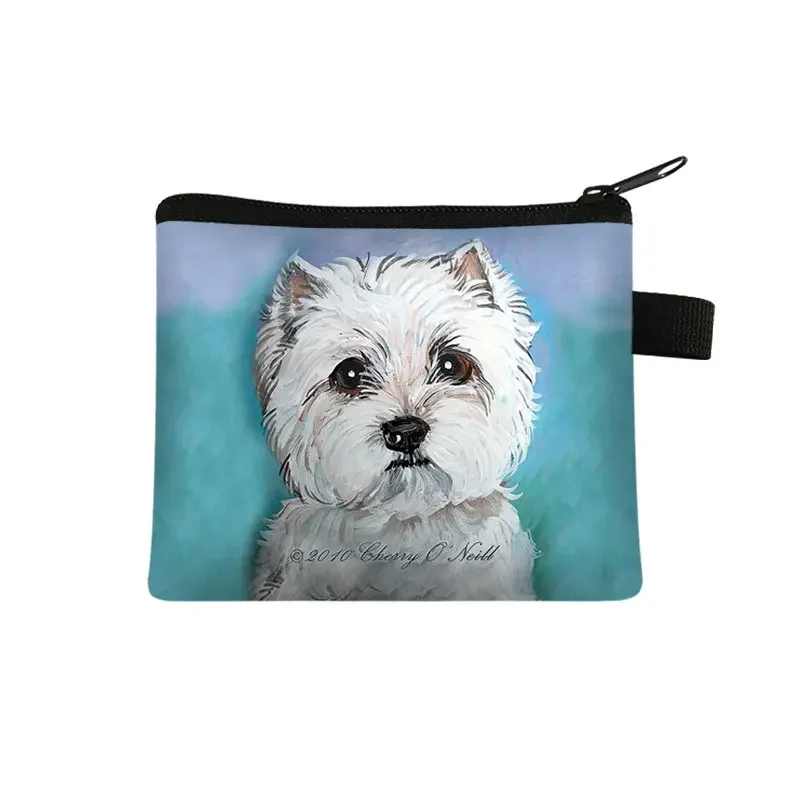 Westie Dog Painting Coin Pouch Women Lipstick Card Key Bag Mini Dog Wallets Gift