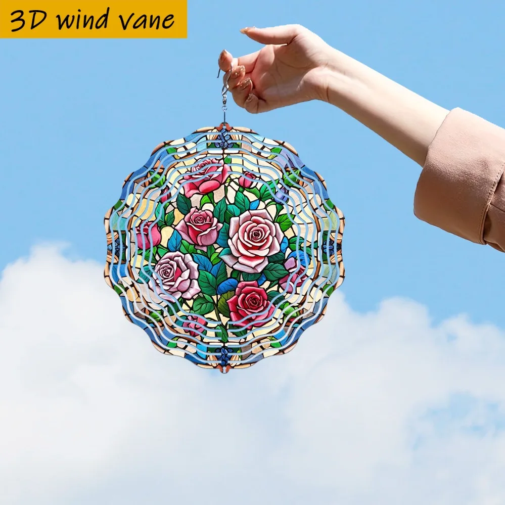 레드 로즈 3D 유리꽃 윈드 스피너 25.5cm, 360 ° 회전하는 고리형 정원 장식품
