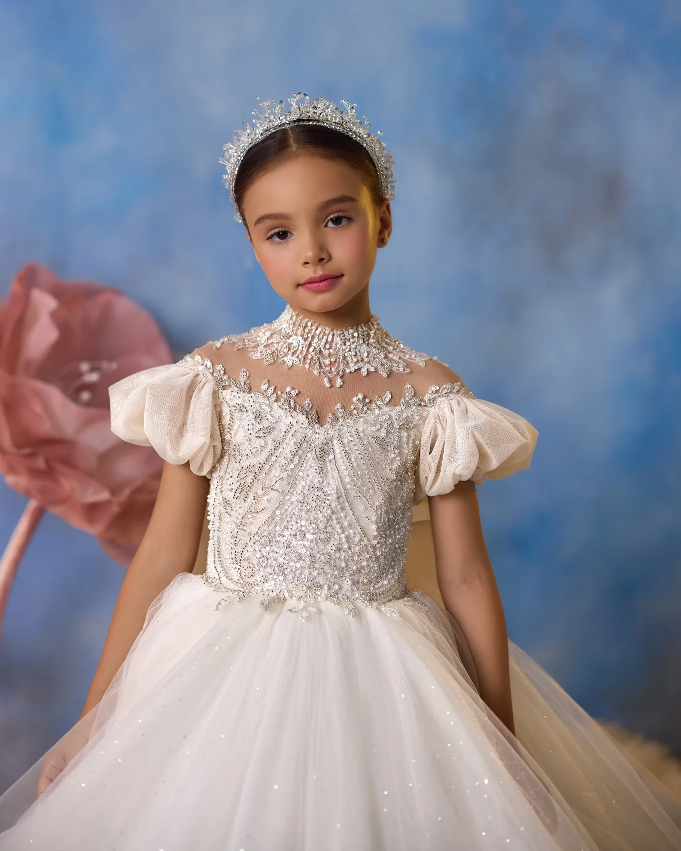 Customized Ivory Flower Girl Dress For Wedding Floor Length With Bow Short Sleeves Kid Birthday Party First Communion Ball Gown 4
